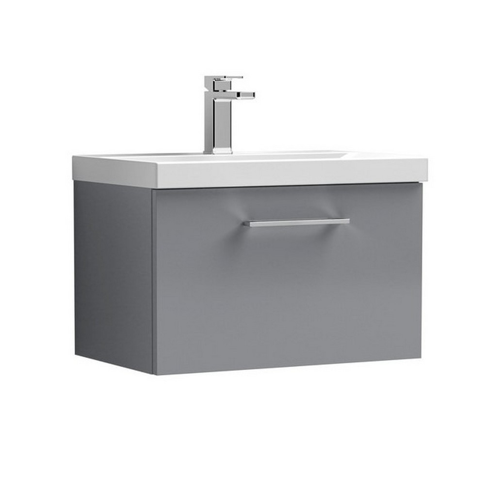 Nuie Arno 600mm Satin Grey Wall Hung One Drawer Vanity Unit with Basin (1)