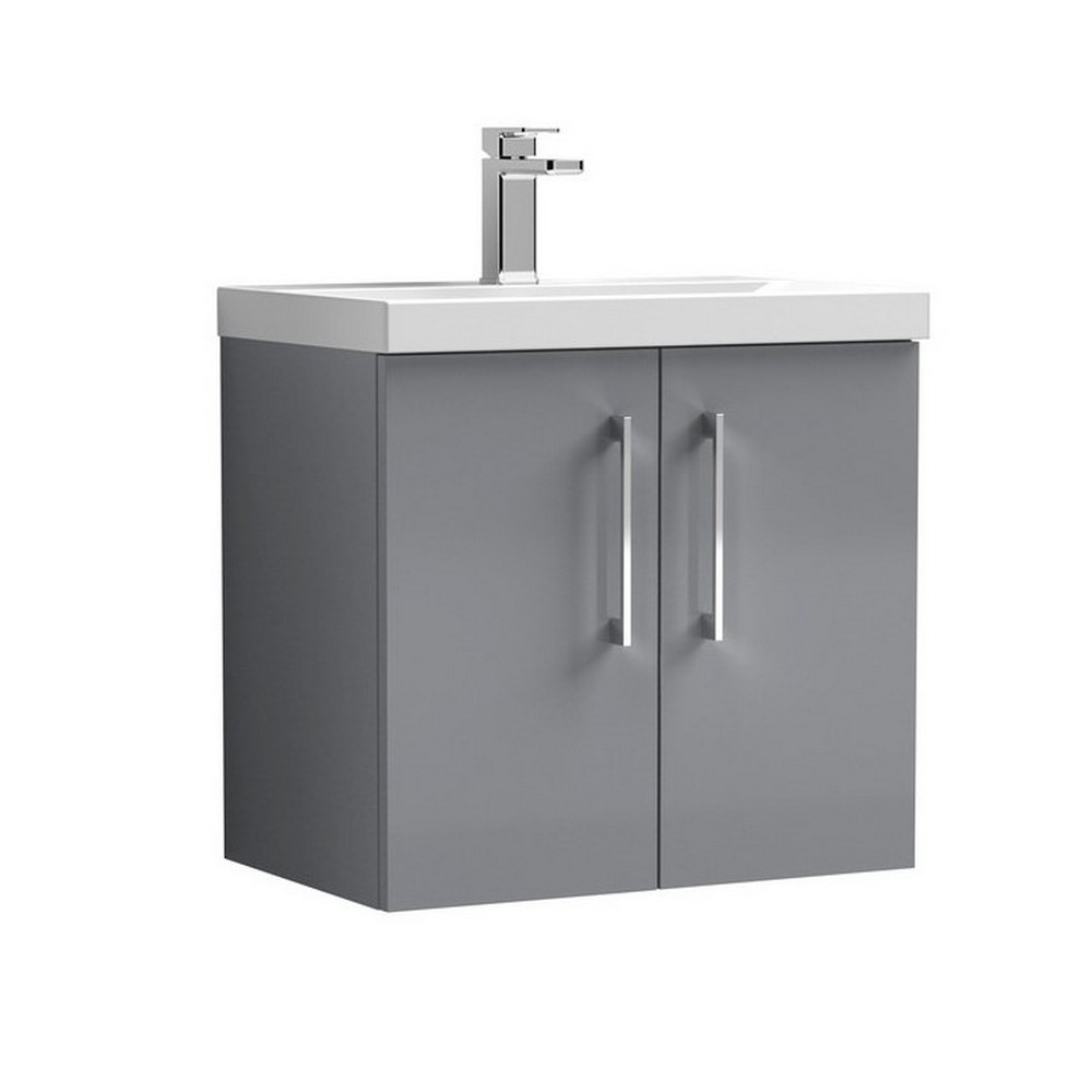 Nuie Arno 600mm Satin Grey Wall Hung Two Door Vanity Unit with Basin (1)