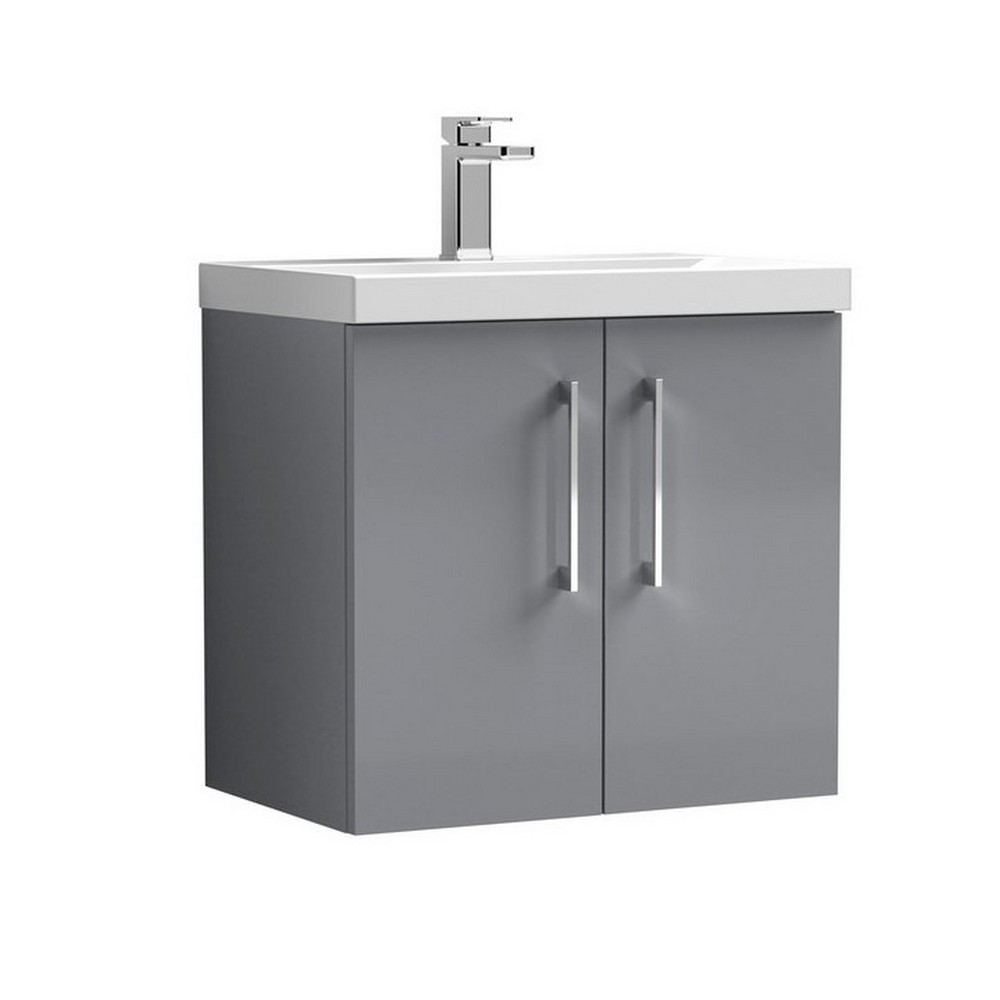 Nuie Arno 600mm Satin Grey Wall Hung Two Door Vanity Unit with Basin