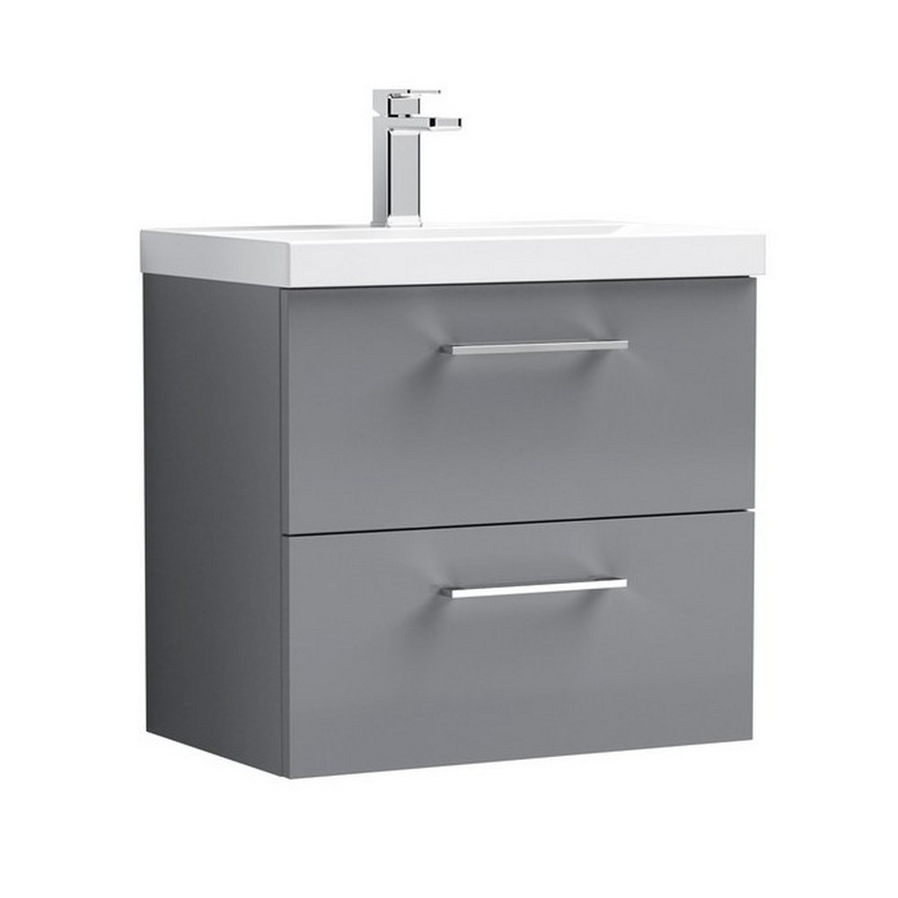 Nuie Arno 600mm Satin Grey Wall Hung Two Drawer Vanity Unit with Basin (1)