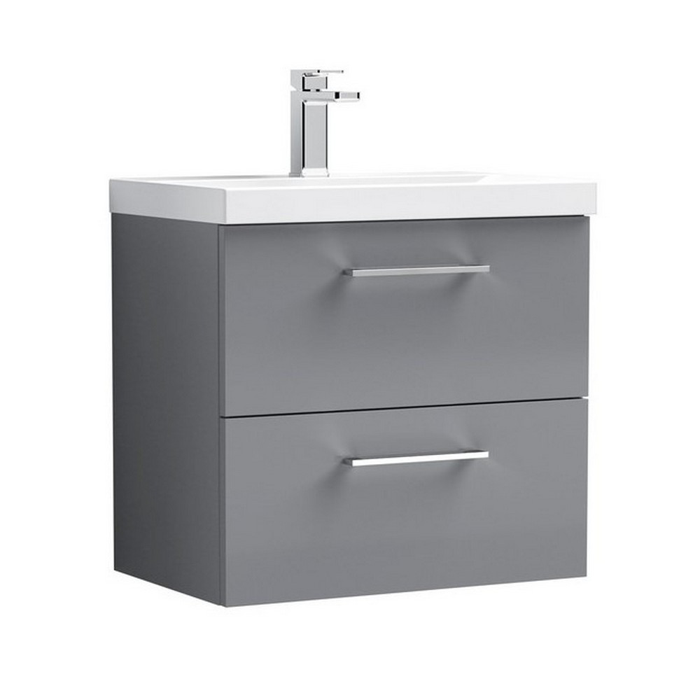 Nuie Arno 600mm Satin Grey Wall Hung Two Drawer Vanity Unit with Basin