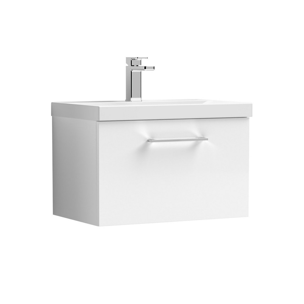 Nuie Arno 600mm White Wall Hung One Drawer Vanity Unit with Basin (1)