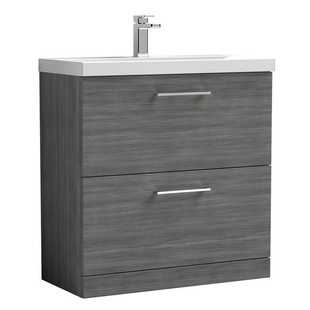 Nuie Arno 800mm Anthracite Woodgrain Floor Standing Vanity Unit with Two Drawers (1)