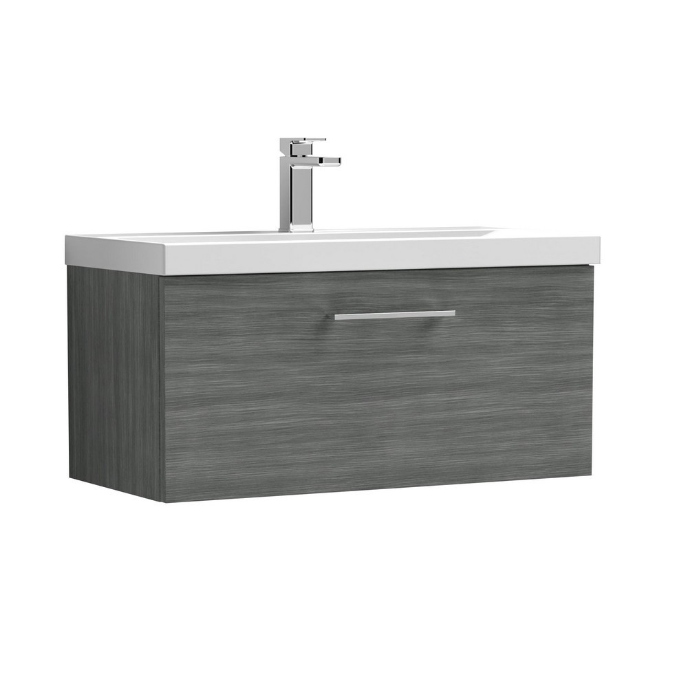 Nuie Arno 800mm Anthracite Woodgrain Wall Hung One Drawer Vanity Unit with Basin (1)