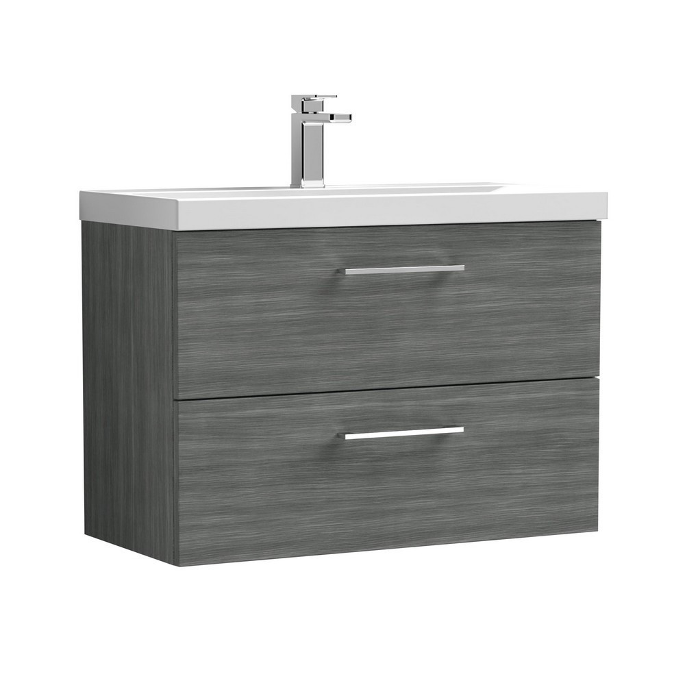Nuie Arno 800mm Anthracite Woodgrain Wall Hung Two Drawers Vanity Unit with Basin (1)