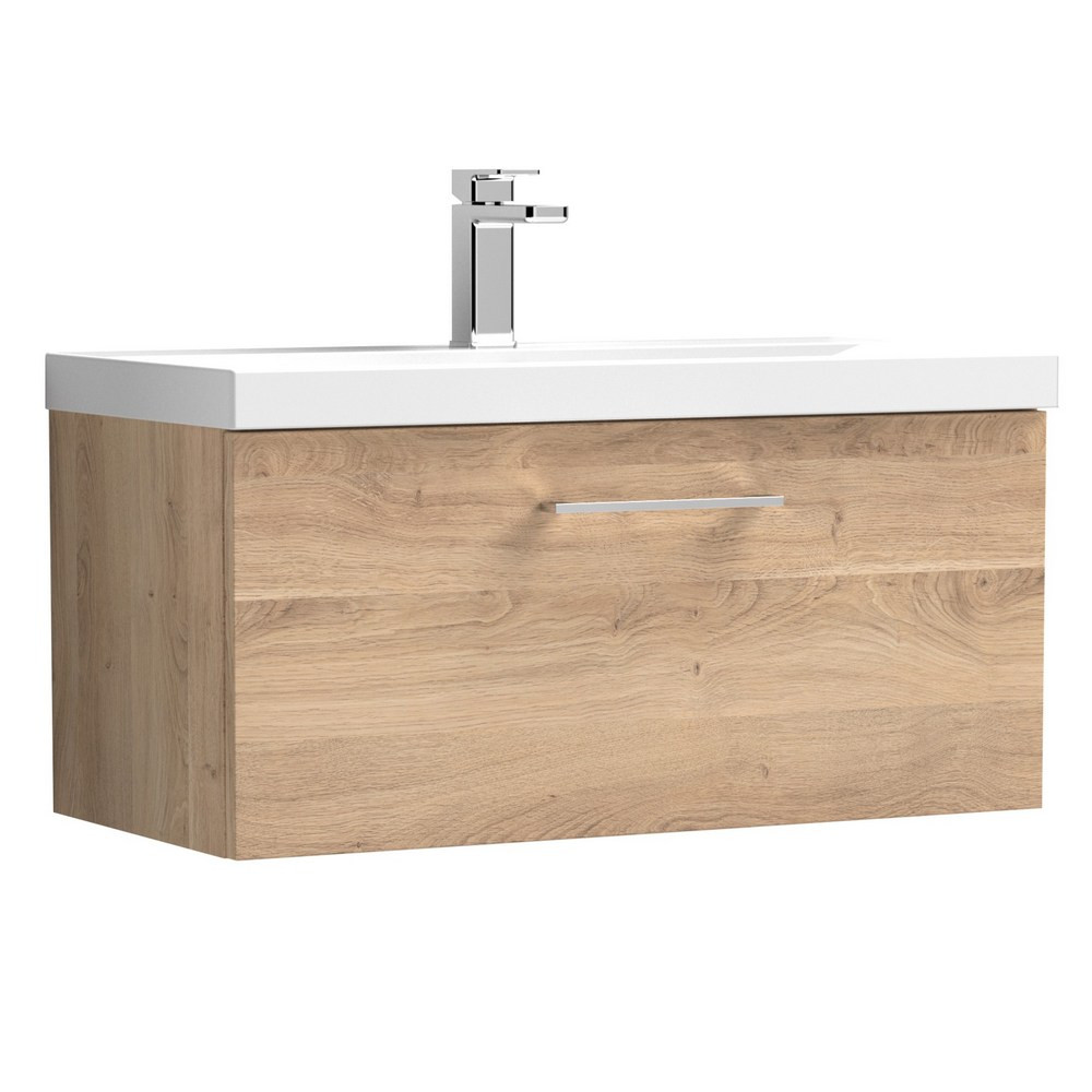Nuie Arno 800mm Bleached Oak Wall Hung One Drawer Vanity Unit (1)