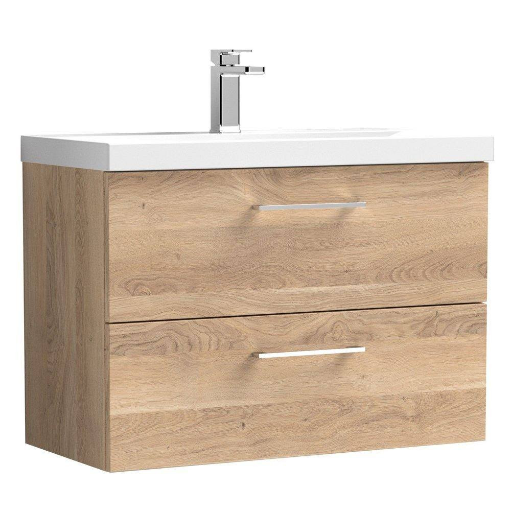 Nuie Arno 800mm Bleached Oak Wall Hung Two Drawer Vanity Unit with Basin