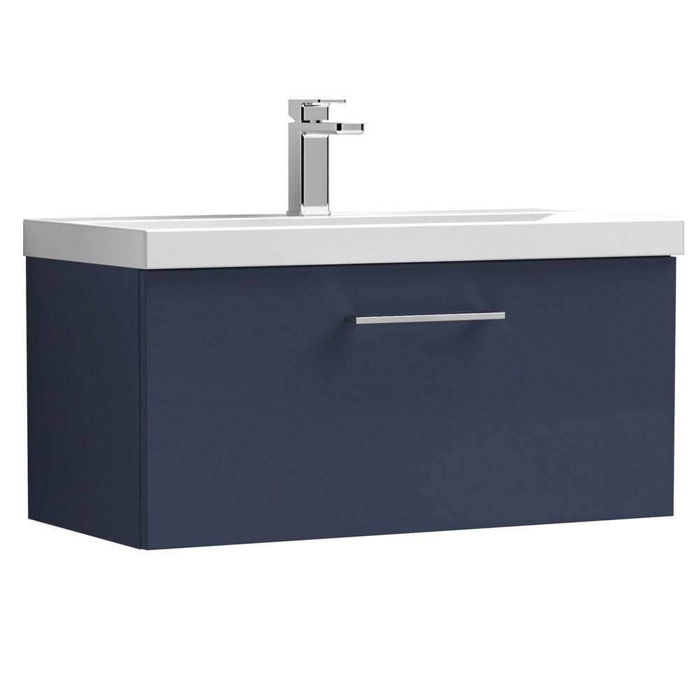 Nuie Arno 800mm Blue Wall Hung One Drawer Vanity Unit with Basin