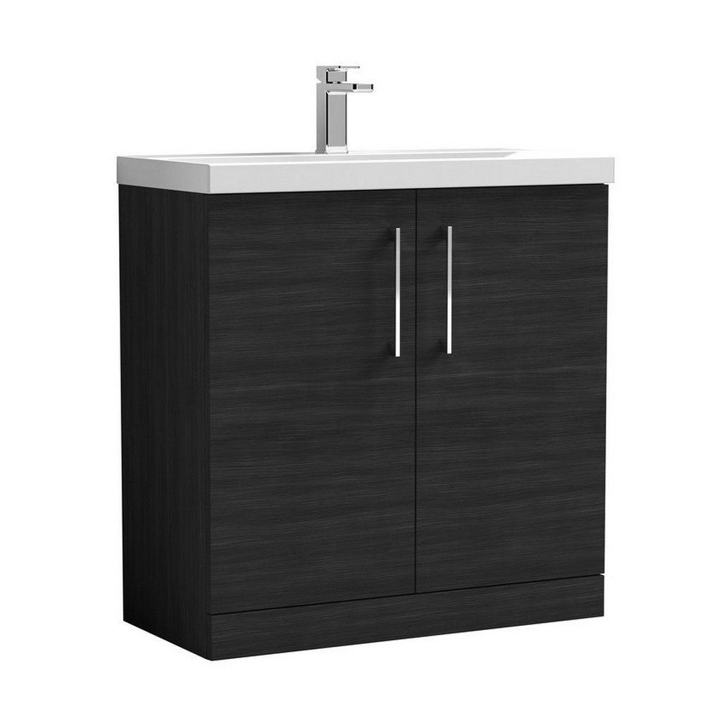 Nuie Arno 800mm Charcoal Black Floor Standing Vanity Unit with Two Doors and Basin