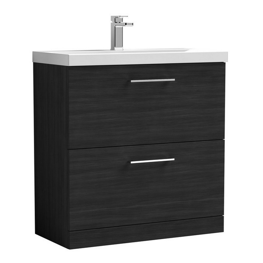 Nuie Arno 800mm Charcoal Black Floor Standing Vanity Unit with Two Drawers (1)