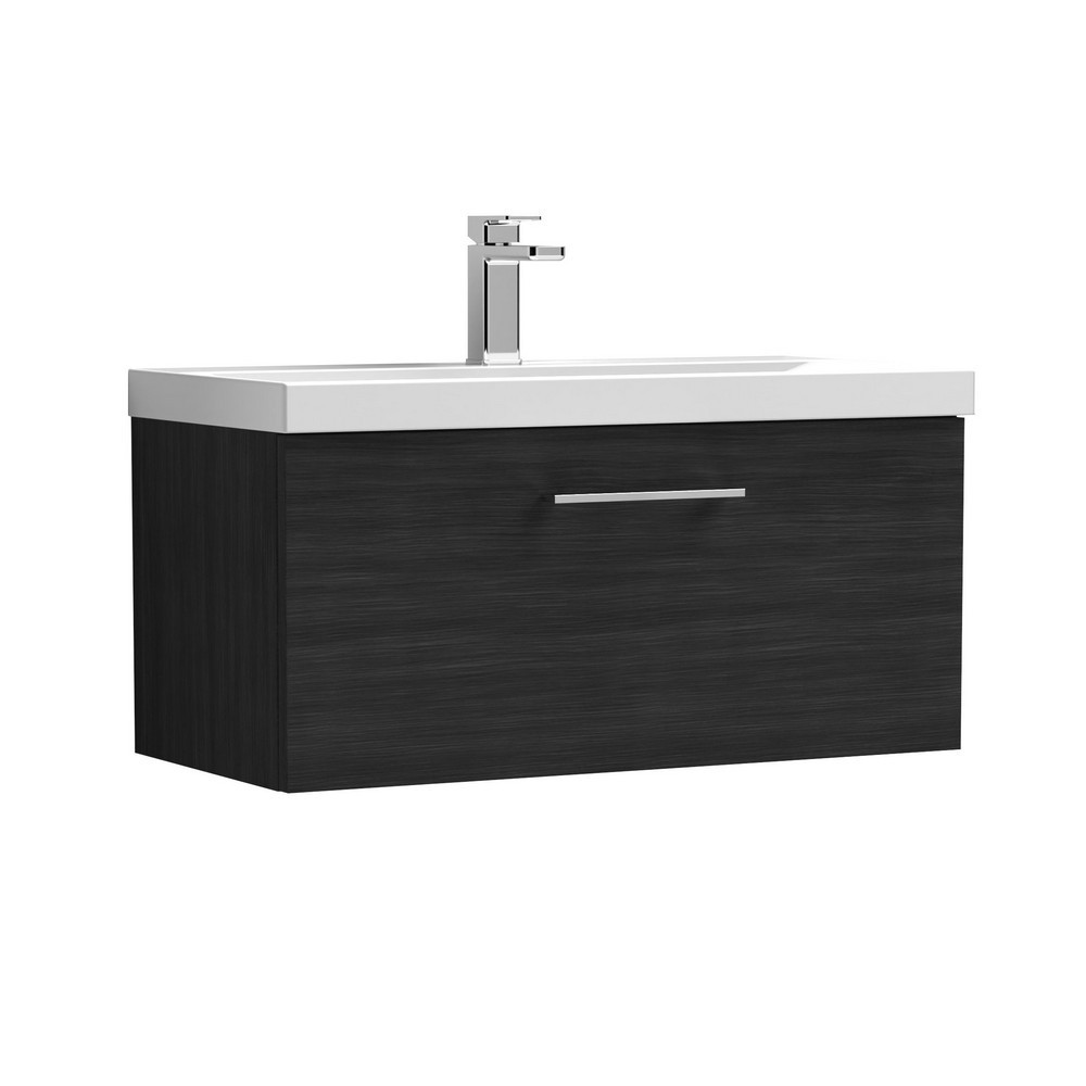 Nuie Arno 800mm Charcoal Black Wall Hung One Drawer Vanity Unit with Basin