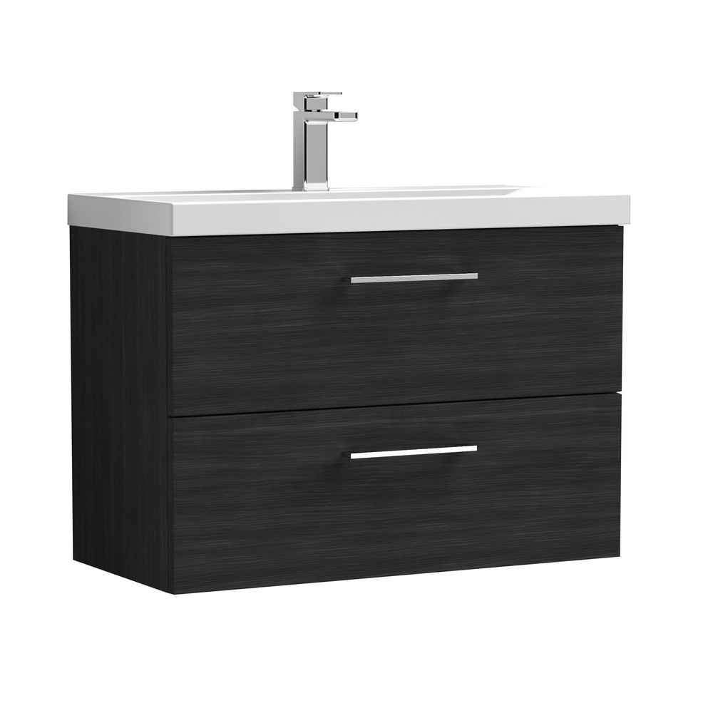 Nuie Arno 800mm Charcoal Black Wall Hung Two Drawers Vanity Unit with Basin (1)
