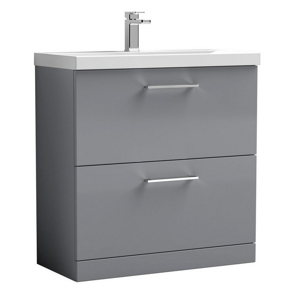 Nuie Arno 800mm Gloss Cloud Grey Floor Standing Vanity Unit with Two Drawers (1)