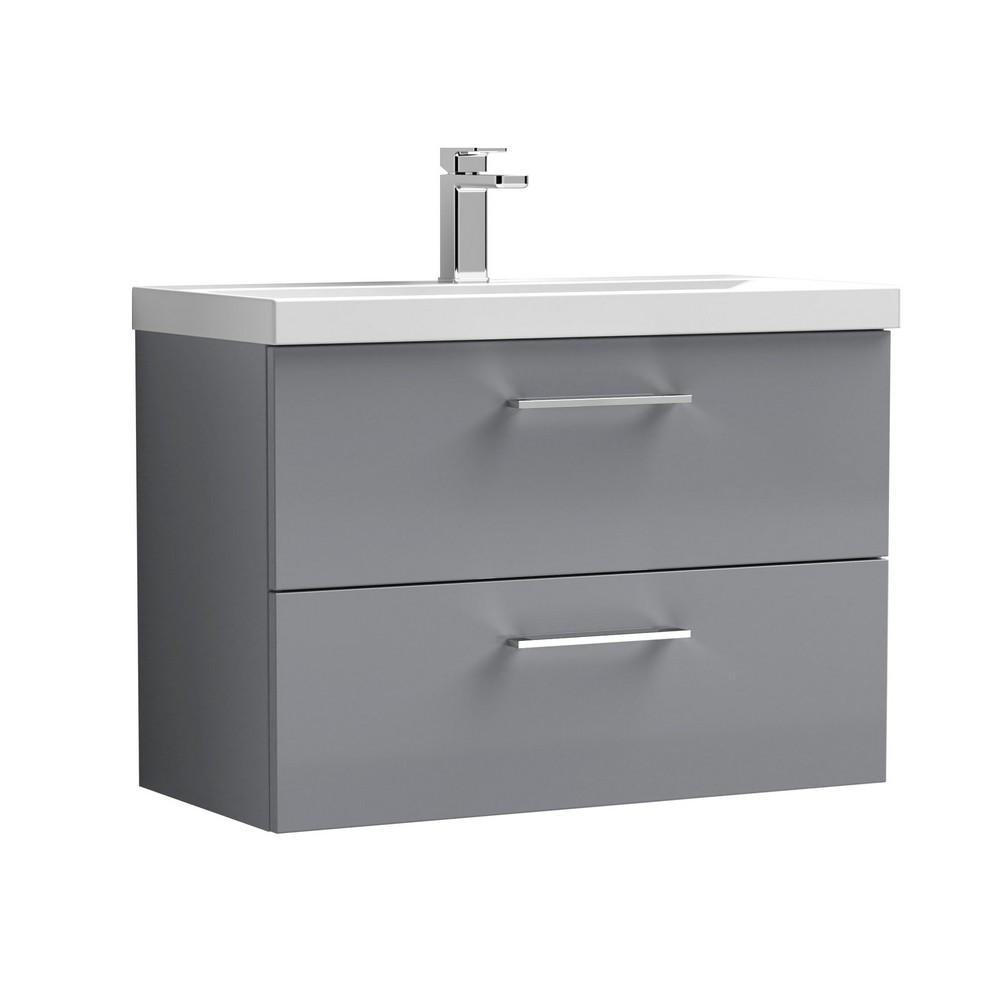 Nuie Arno 800mm Gloss Cloud Grey Wall Hung Two Drawers Vanity Unit with Basin (1)