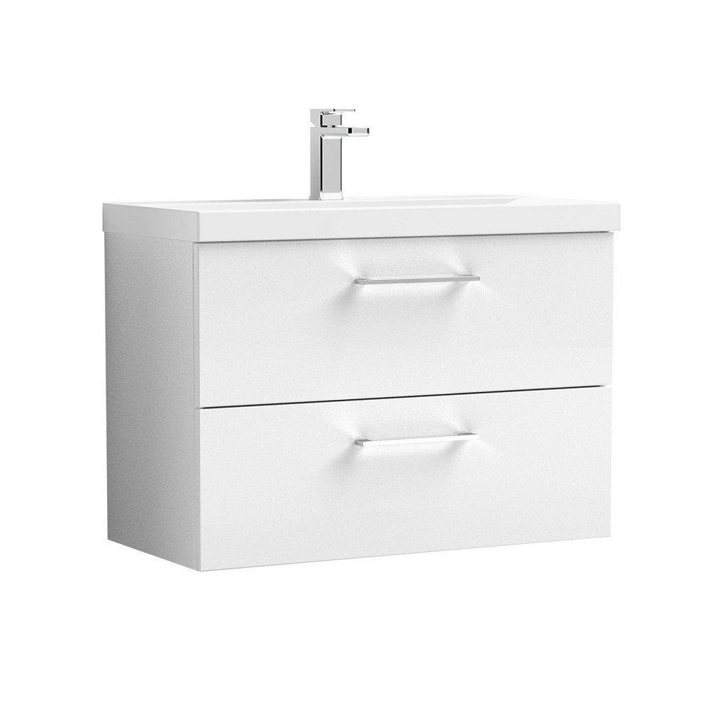 Nuie Arno 800mm Gloss White Wall Hung Two Drawers Vanity Unit with Basin