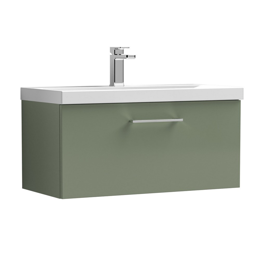 Nuie Arno 800mm Green Wall Hung One Drawer Vanity Unit with Basin (1)