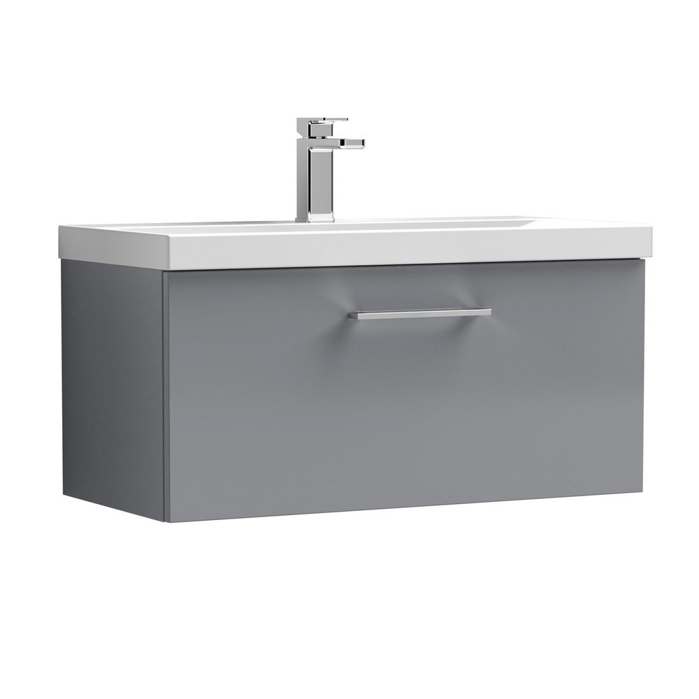 Nuie Arno 800mm Grey Wall Hung One Drawer Vanity Unit with Basin (1)