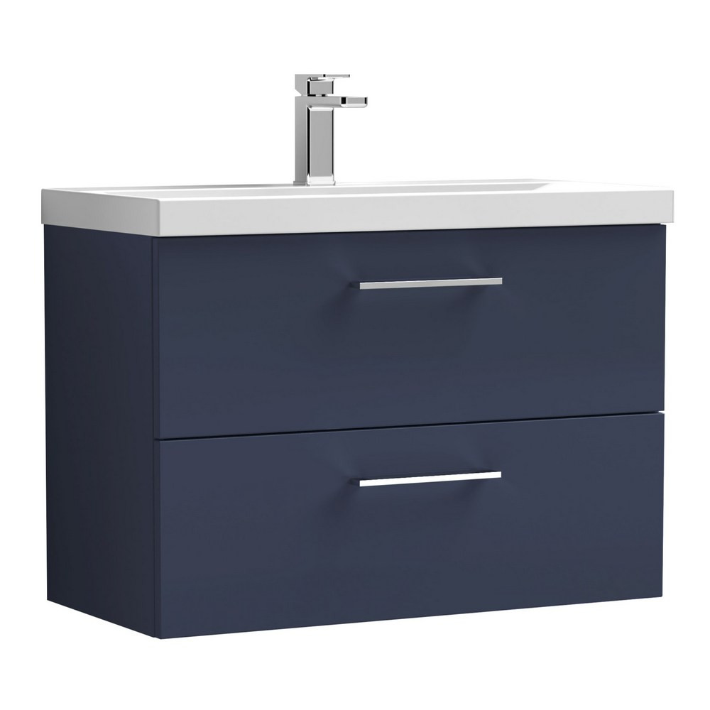 Nuie Arno 800mm Midnight Blue Wall Hung Two Drawers Vanity Unit with Basin (1)