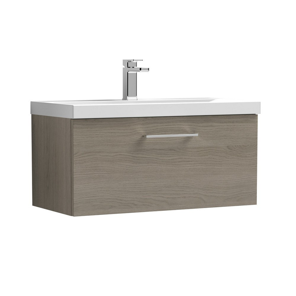 Nuie Arno 800mm Oak Wall Hung One Drawer Vanity Unit with Basin (1)