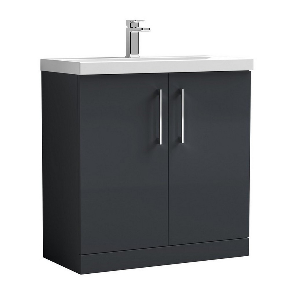 Nuie Arno 800mm Satin Anthracite Floor Standing Two Door Vanity Unit with Basin