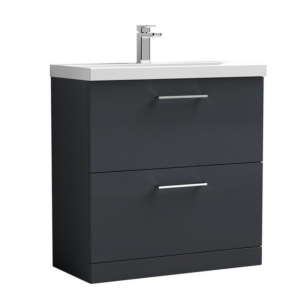 Nuie Arno 800mm Satin Anthracite Floor Standing Two Drawer Vanity Unit with Basin (1)