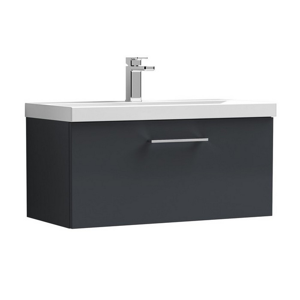 Nuie Arno 800mm Satin Anthracite Wall Hung One Drawer Vanity Unit with Basin (1)