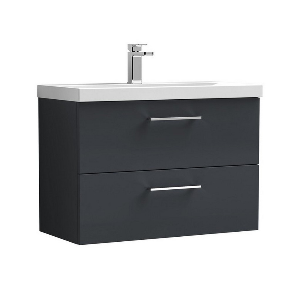 Nuie Arno 800mm Satin Anthracite Wall Hung Two Drawer Vanity Unit with Basin