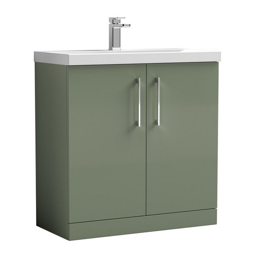 Nuie Arno 800mm Satin Green Floor Standing Vanity Unit with Two Doors and Basin