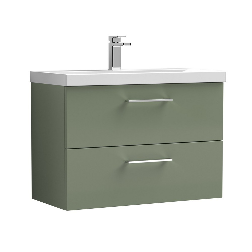 Nuie Arno 800mm Satin Green Wall Hung Two Drawers Vanity Unit with Basin