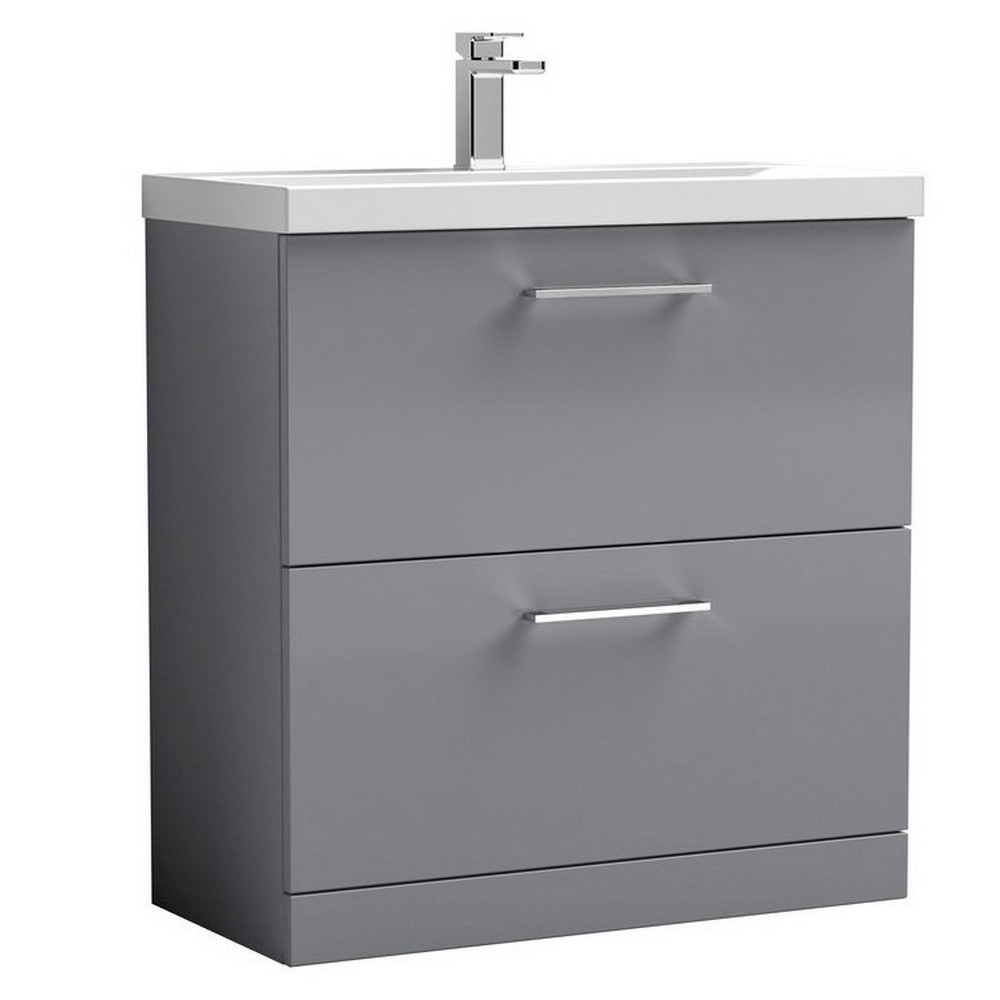 Nuie Arno 800mm Satin Grey Floor Standing Two Drawer Vanity Unit with Basin (1)