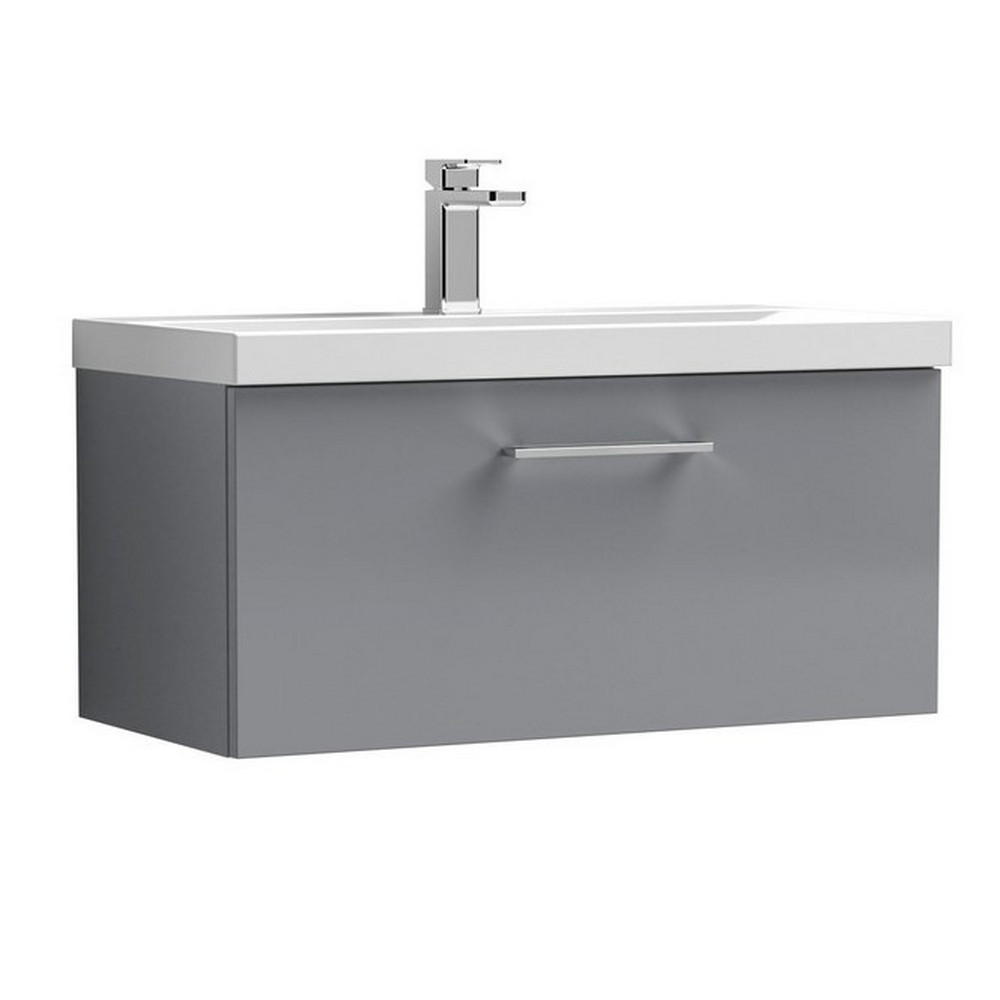 Nuie Arno 800mm Satin Grey Wall Hung One Drawer Vanity Unit with Basin (1)