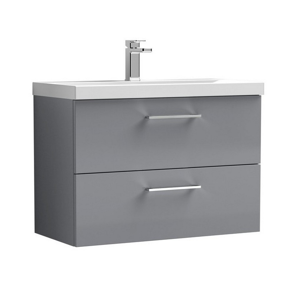 Nuie Arno 800mm Satin Grey Wall Hung Two Drawer Vanity Unit with Basin