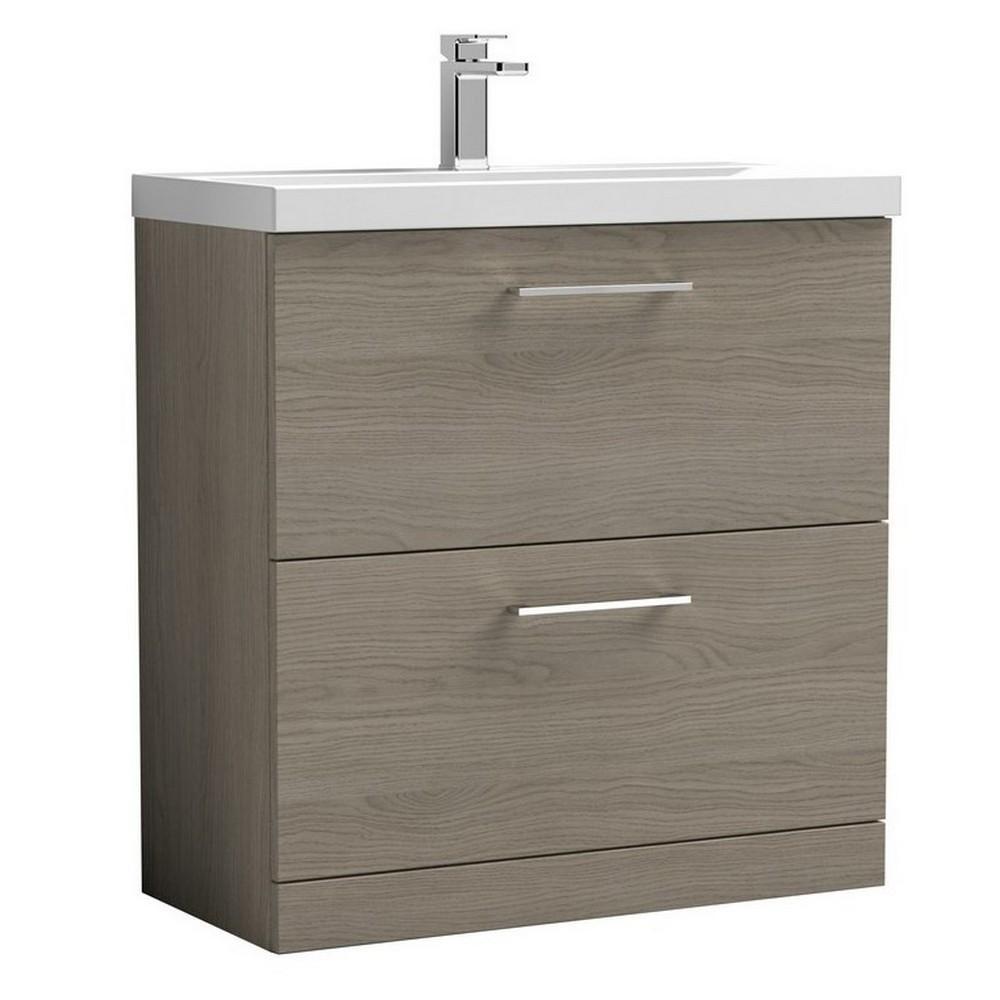 Nuie Arno 800mm Solace Oak Woodgrain Floor Standing Vanity Unit with Two Drawers (1)