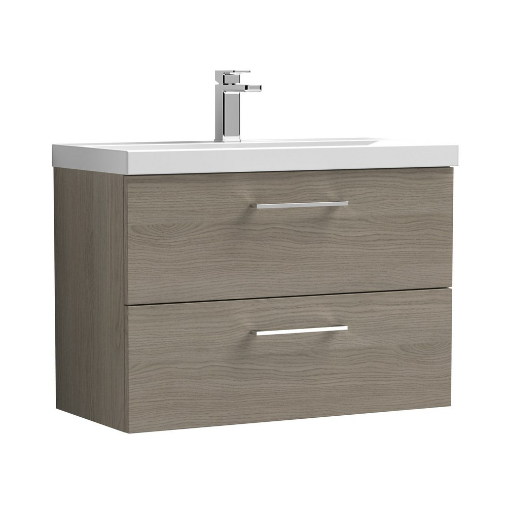 Nuie Arno 800mm Solace Oak Woodgrain Wall Hung Two Drawers Vanity Unit with Basin (1)