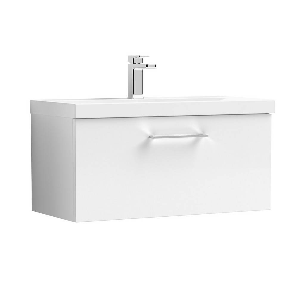 Nuie Arno 800mm White Wall Hung One Drawer Vanity Unit with Basin