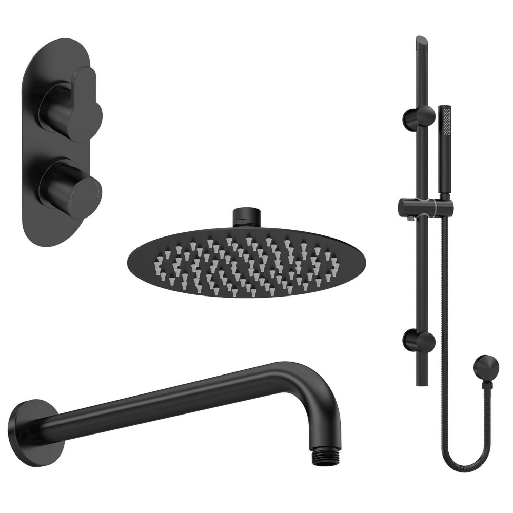 Nuie Arvan Round Black Two Outlet Concealed Shower Set
