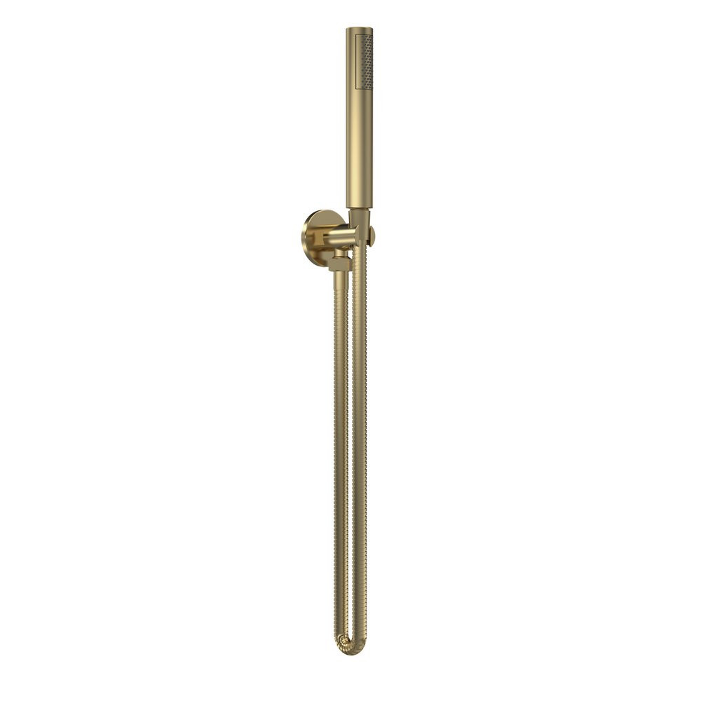 Nuie Arvan Rounded Outlet Elbow with Parking Bracket, Flex and Handset Brushed Brass