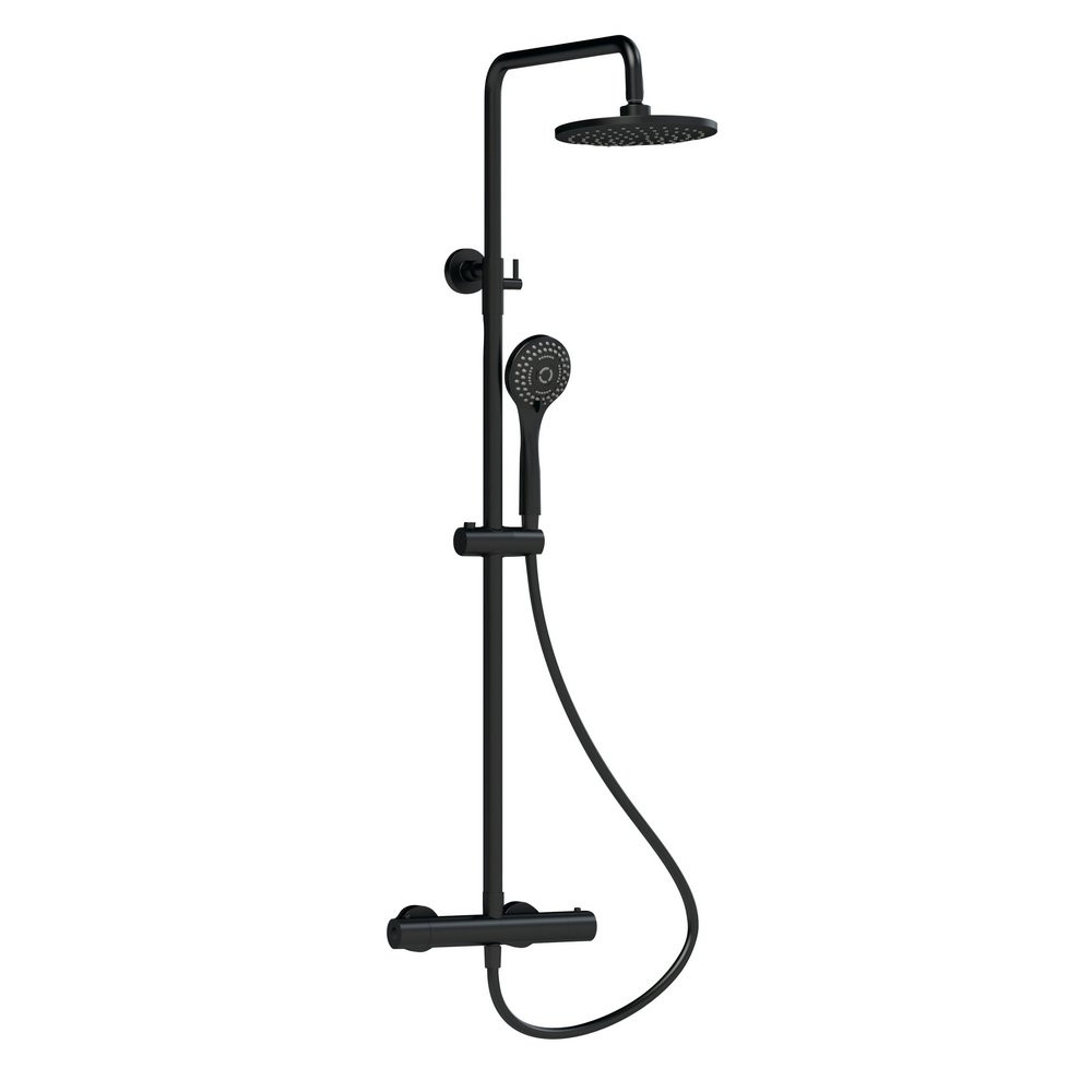 Nuie Arvan Rounded Thermostatic Bar Shower with Telescopic Kit Black
