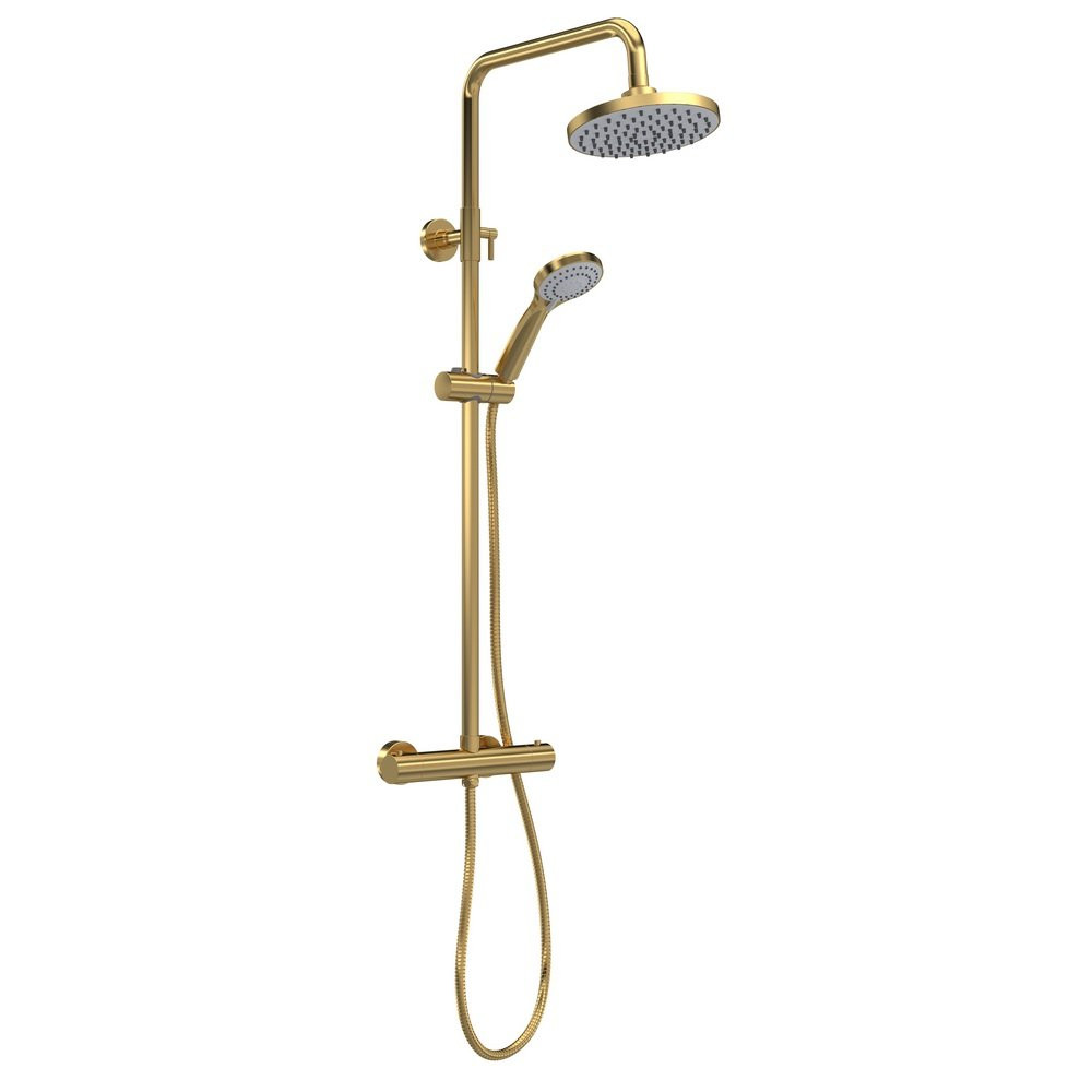 Nuie Arvan Rounded Thermostatic Bar Shower with Telescopic Kit Brushed Brass