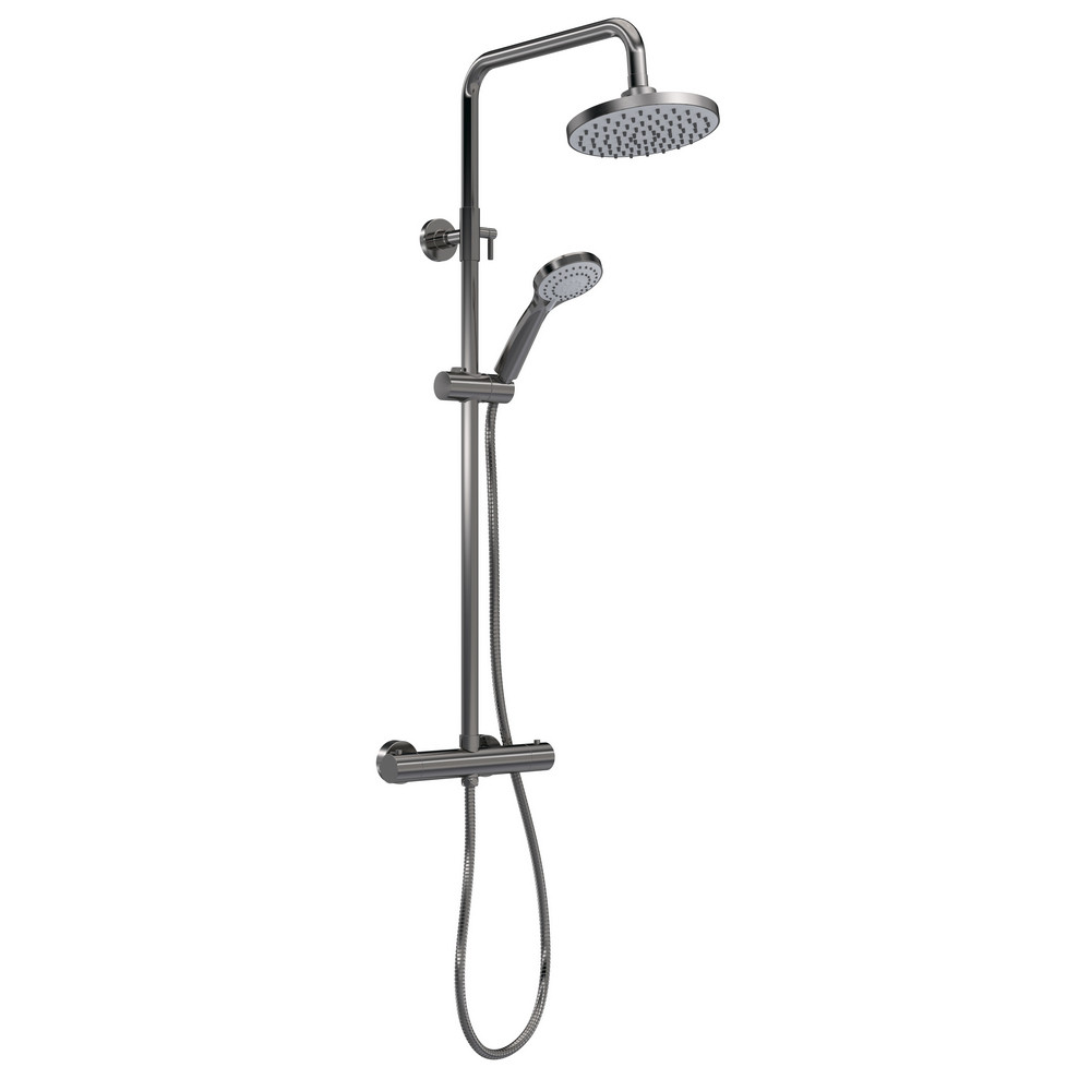 Nuie Arvan Rounded Thermostatic Bar Shower with Telescopic Kit Brushed Gunmetal