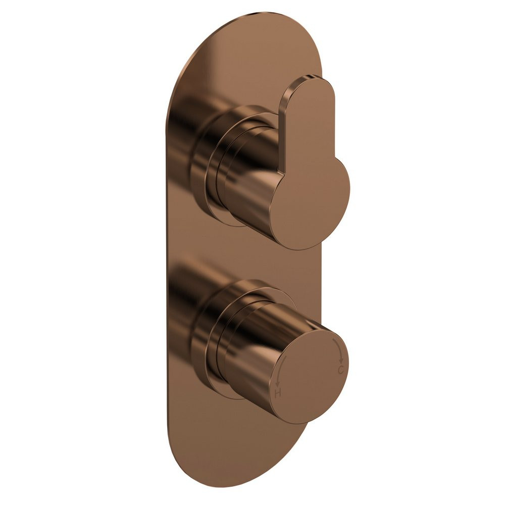 Nuie Arvan Twin Thermostatic Brushed Bronze Shower Valve with Diverter (1)