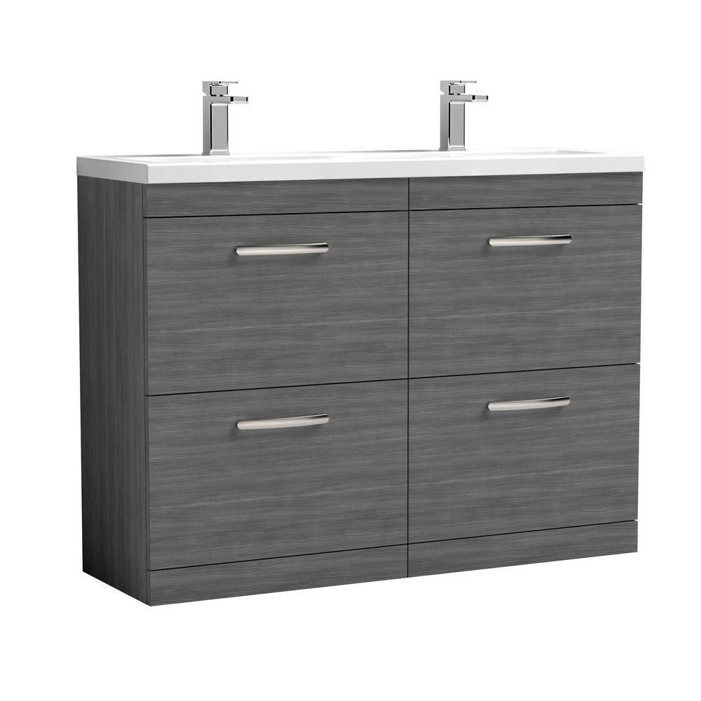 Nuie Athena 1200mm Anthracite Woodgrain Floor Standing Four Drawer Vanity Unit