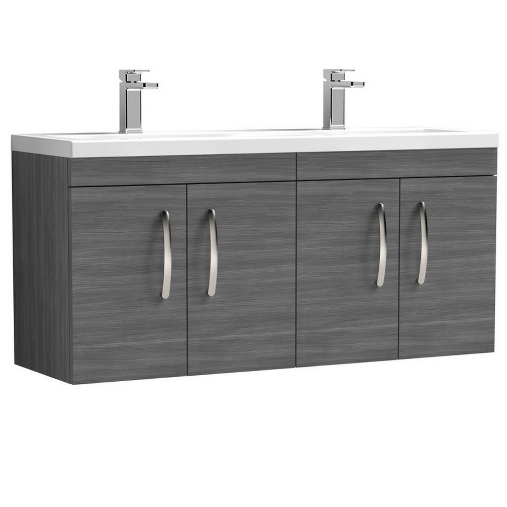 Nuie Athena 1200mm Anthracite Woodgrain Four Door Wall Hung Vanity Unit