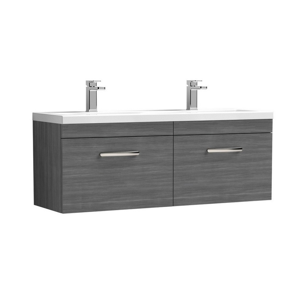 Nuie Athena 1200mm Anthracite Woodgrain Two Drawer Wall Hung Vanity Unit