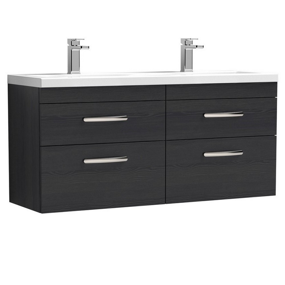 Nuie Athena 1200mm Charcoal Black Woodgrain Four Drawer Wall Hung Vanity Unit