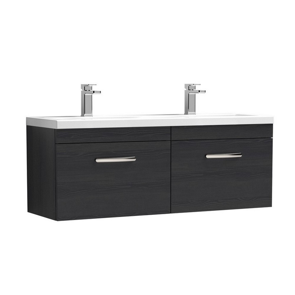 Nuie Athena 1200mm Charcoal Black Woodgrain Two Drawer Wall Hung Vanity Unit