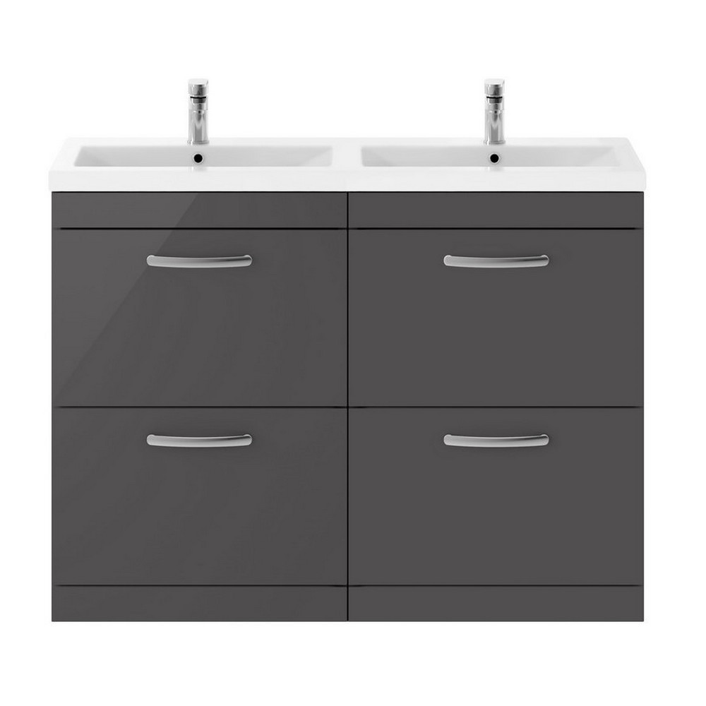 Nuie Athena 1200mm Gloss Grey Floor Standing Four Drawer Vanity Unit
