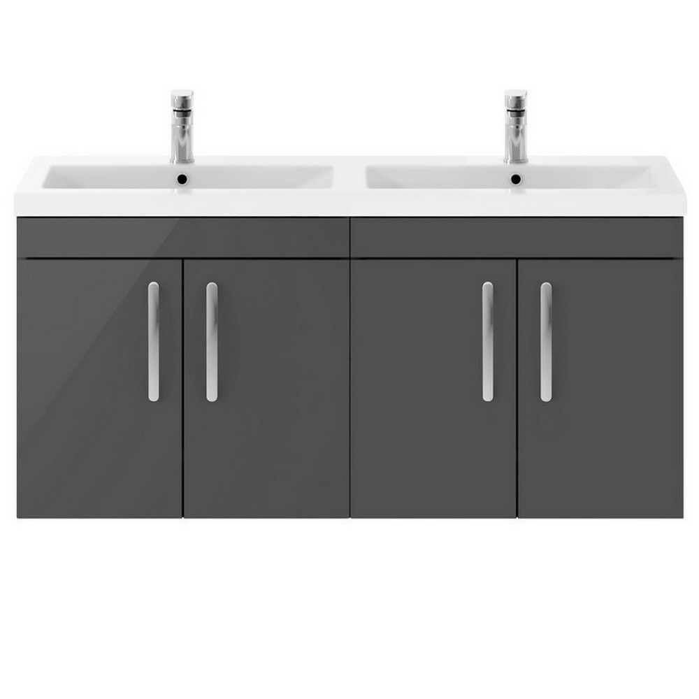 Nuie Athena 1200mm Gloss Grey Four Door Wall Hung Vanity Unit
