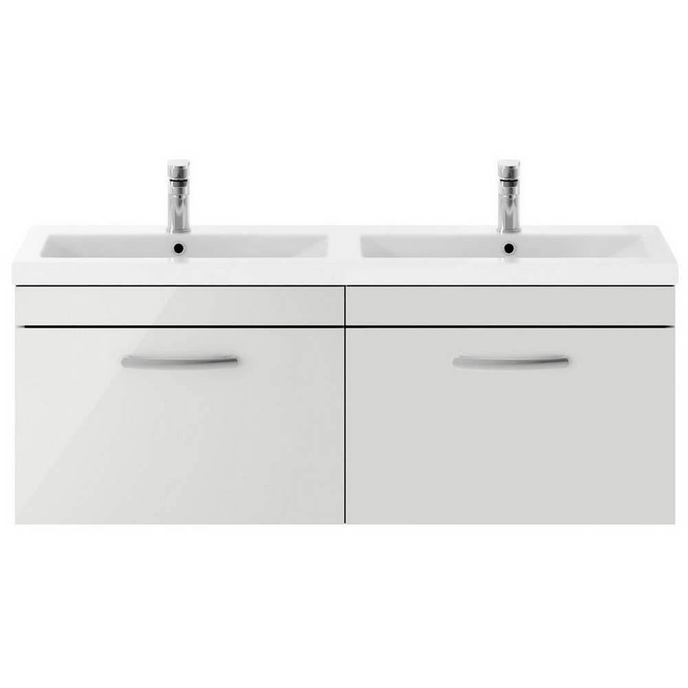 Nuie Athena 1200mm Gloss Grey Mist Two Drawer Wall Hung Vanity Unit