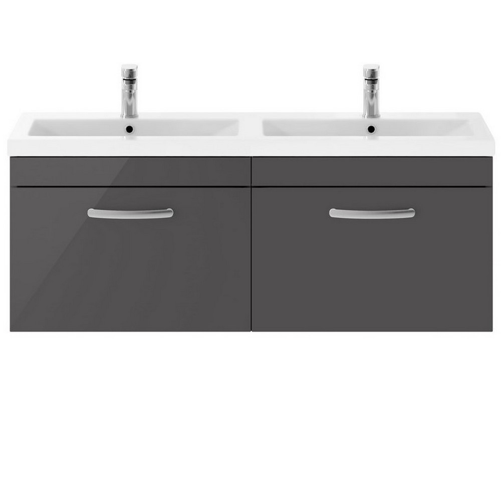 Nuie Athena 1200mm Gloss Grey Two Drawer Wall Hung Vanity Unit